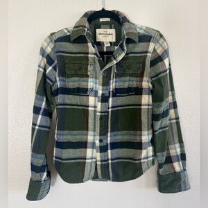 Abercrombie & Fitch Kids Muscle Forest Green Multi-Color Plaid Button Down Shirt